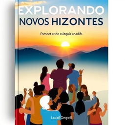 A visually engaging book cover for a Portuguese Sign Language book titled 'Explorando Novos Horizontes'