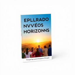 A visually engaging book cover for a Portuguese Sign Language book titled 'Explorando Novos Horizontes'