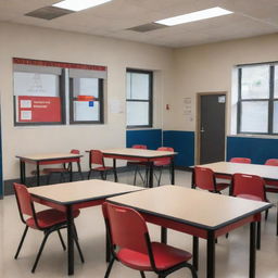 Visualize a classroom scenario where debates between students and teachers are strictly prohibited, signified by 'No Debate' signs placed visibly around the room.