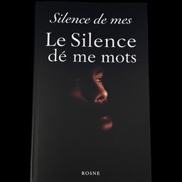 A dramatic book cover titled 'Le Silence de mes mots', featuring a close-up of a man's face immersed in darkness, with shadows elegantly highlighting his features