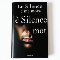 A dramatic book cover titled 'Le Silence de mes mots', featuring a close-up of a man's face immersed in darkness, with shadows elegantly highlighting his features