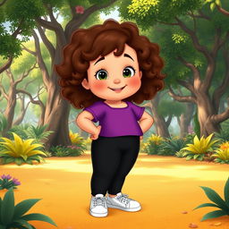 A Disney character depiction of a chubby little girl with curly brown hair