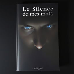 A book cover titled "Le Silence de mes mots" featuring a striking portrait of a blue-eyed man's face partially illuminated in darkness