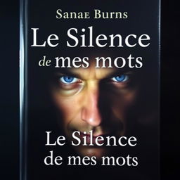 A book cover titled "Le Silence de mes mots" featuring a striking portrait of a blue-eyed man's face partially illuminated in darkness