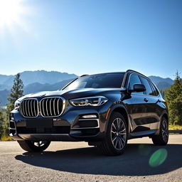 A sleek and modern BMW X5 parked in a scenic mountain landscape