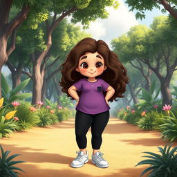 A Disney character representation of a very plus-sized little girl with long, curly brown hair and brown eyes