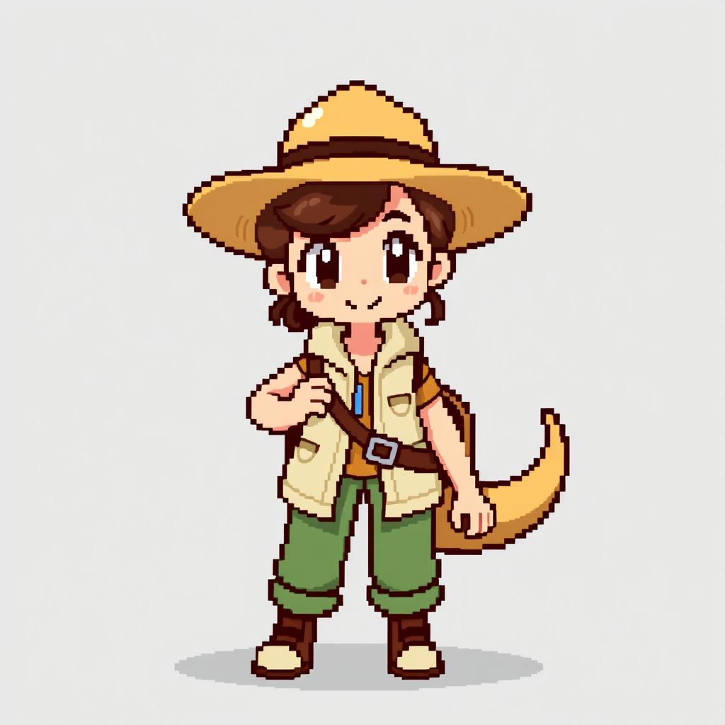 A real-proportion simplified OverWorld pixel art character designed for a Pokémon game, created on a canvas of 128x128 pixels at 72dpi