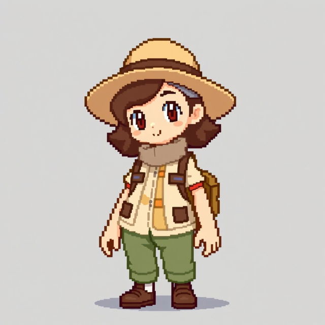 A real-proportion simplified OverWorld pixel art character designed for a Pokémon game, created on a canvas of 128x128 pixels at 72dpi