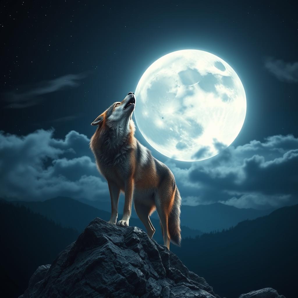 A breathtaking scene of a full moon illuminating a dark, starry night sky, casting silvery light over a serene landscape