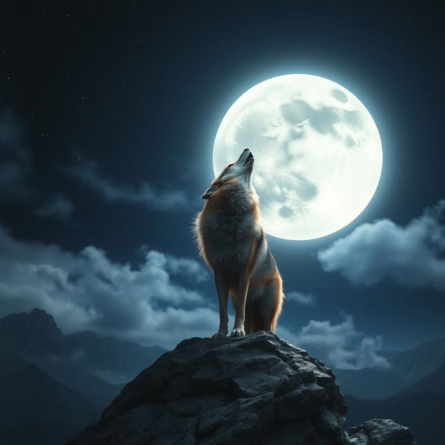 A breathtaking scene of a full moon illuminating a dark, starry night sky, casting silvery light over a serene landscape