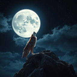 A breathtaking scene of a full moon illuminating a dark, starry night sky, casting silvery light over a serene landscape