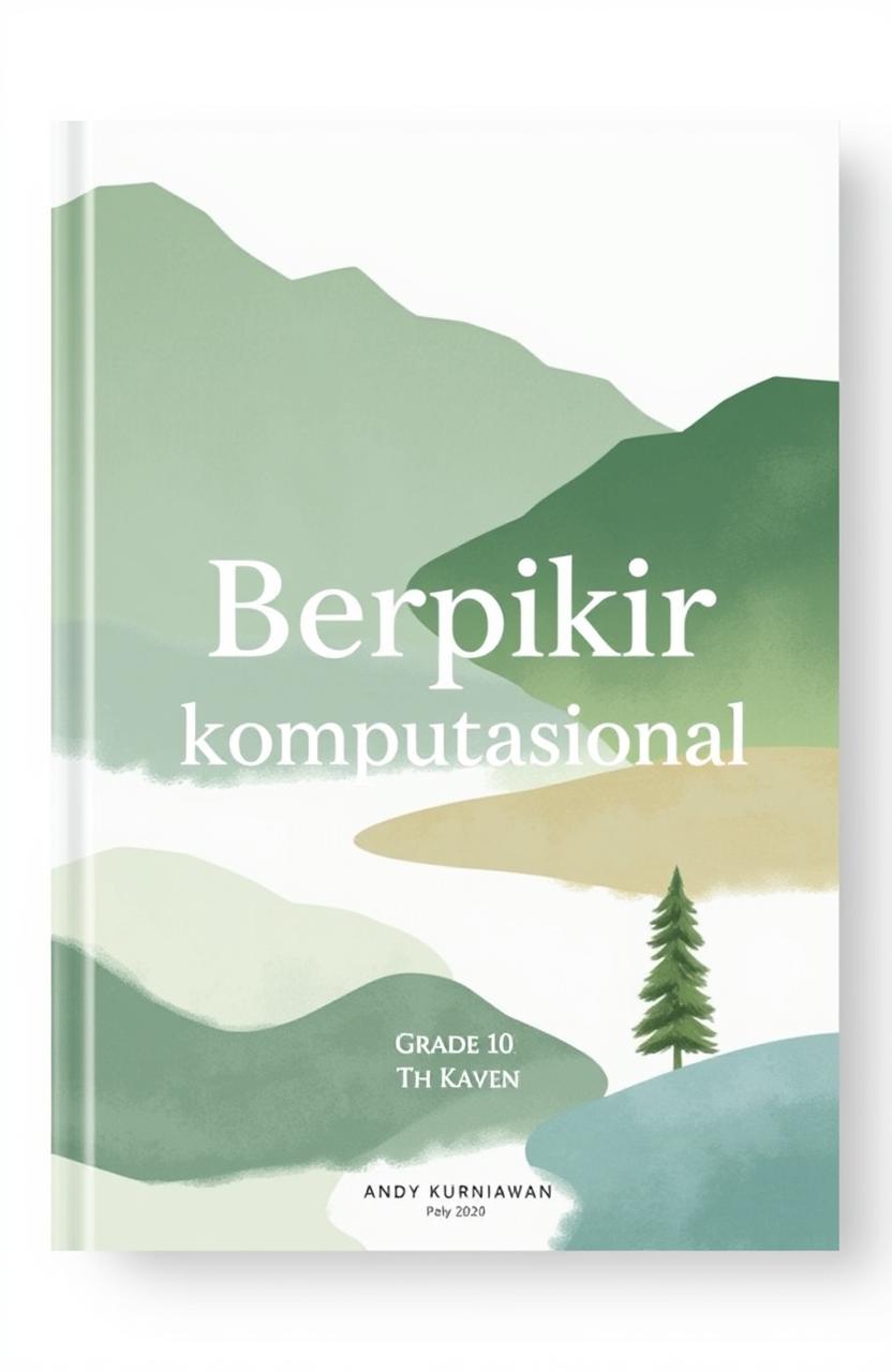 Design a minimalist and elegant book cover for 'Berpikir Komputasional,' a painting guide for Grade 10 high school students written by Andy Kurniawan