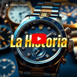 A vibrant YouTube thumbnail featuring a luxury Rolex watch with intricate details showcasing its craftsmanship