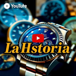 A vibrant YouTube thumbnail featuring a luxury Rolex watch with intricate details showcasing its craftsmanship