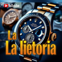A vibrant YouTube thumbnail featuring a luxury Rolex watch with intricate details showcasing its craftsmanship