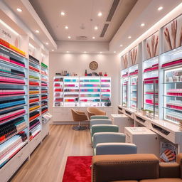 A beautifully arranged nail store filled with a vibrant array of nail polishes and nail care products