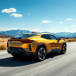 An innovative fusion of a 2022 Corvette C8 and Citroen C4, crafted as a 4-door compact utility vehicle (CUV) with a sleek matte gold finish