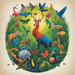 Design a vibrant and powerful poster advertising an awareness campaign for biodiversity conservation. It should prominently feature various animals and plants, emphasizing the importance of ecosystem protection.