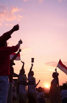 A beautiful sunset scene at Rengasdengklok, depicting the celebration of Indonesian Independence Day