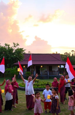 A beautiful sunset scene at Rengasdengklok, depicting the celebration of Indonesian Independence Day