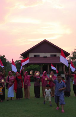 A beautiful sunset scene at Rengasdengklok, depicting the celebration of Indonesian Independence Day