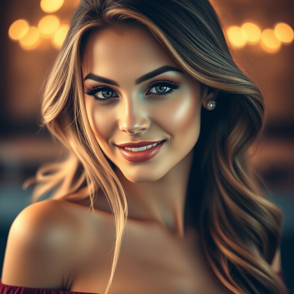 A cropped artistic portrait of a sexy woman, focusing on her upper body and facial features