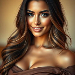 A cropped artistic portrait of a sexy woman, focusing on her upper body and facial features