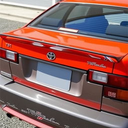 A Toyota Corolla AE102 featuring a dynamic ducktail spoiler installed at the rear trunk