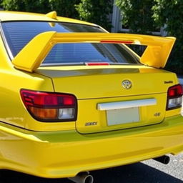 A Toyota Corolla AE102 featuring a dynamic ducktail spoiler installed at the rear trunk