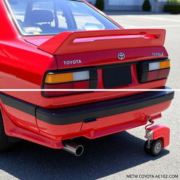 A Toyota Corolla AE102 featuring a dynamic ducktail spoiler installed at the rear trunk