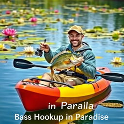 A serene lake scene, featuring beautiful water lilies in the background