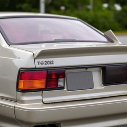 A Toyota Corolla AE102 featuring a distinctive ducktail-style spoiler, installed strategically above the rear light and covering the Toyota logo, creating a cleaner and more aggressive look