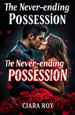 A striking cover design featuring a man and a woman passionately kissing, both dripping with blood, symbolizing a love intertwined with danger and obsession