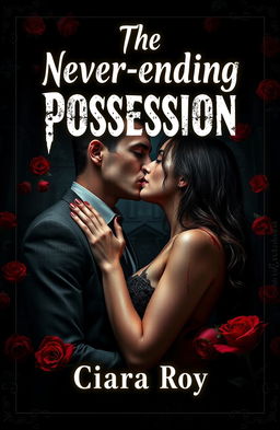 A striking cover design featuring a man and a woman passionately kissing, both dripping with blood, symbolizing a love intertwined with danger and obsession