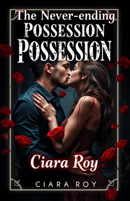 A striking cover design featuring a man and a woman passionately kissing, both dripping with blood, symbolizing a love intertwined with danger and obsession