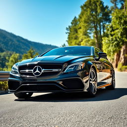 A sleek and luxurious Mercedes-Benz CLS63 AMG, showcased in a dynamic setting that highlights its aggressive lines and sporty design