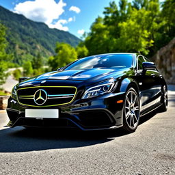 A sleek and luxurious Mercedes-Benz CLS63 AMG, showcased in a dynamic setting that highlights its aggressive lines and sporty design