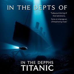 A dramatic movie poster for 'In the Depths of Titanic', featuring a dark underwater scene where a small submarine explores the wreckage of the Titanic