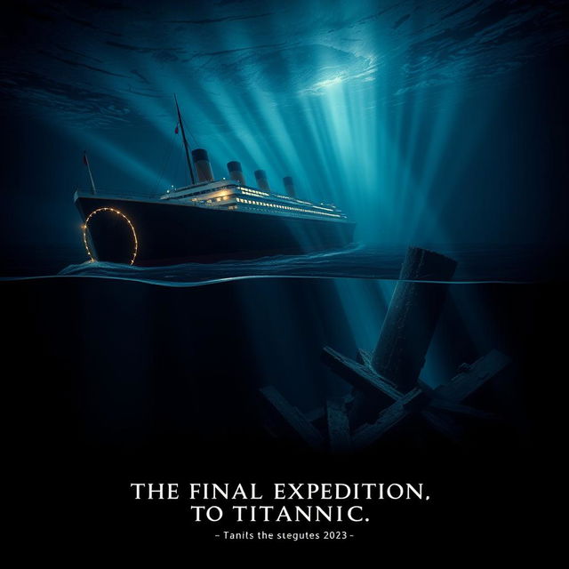 A movie poster for 'The Final Expedition to Titanic' that visually connects the sinking of the Titanic in 1912 and the implosion of the Titan submersible in 2023