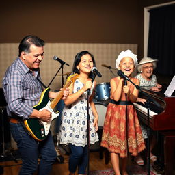 A lively family band composed of several generations, showcasing their musical talents