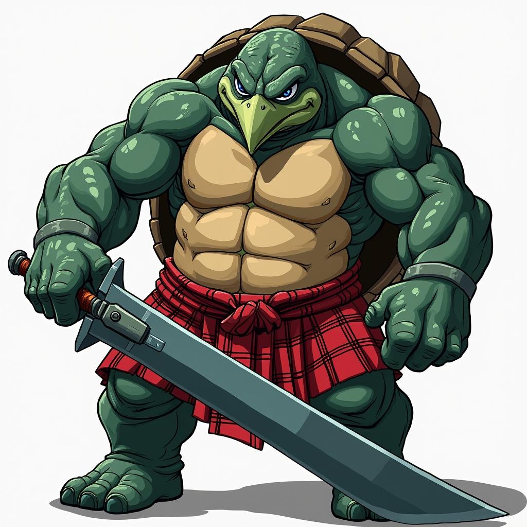 In an anime art style reminiscent of One Punch Man, illustrate a Snapping Turtle man with a menacing and intimidating expression, characterized by a very pointed and sharp beak that looks dangerously capable of inflicting harm