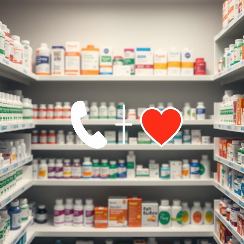 A subtle image of a pharmacy featuring neatly organized shelves filled with various pharmaceutical products