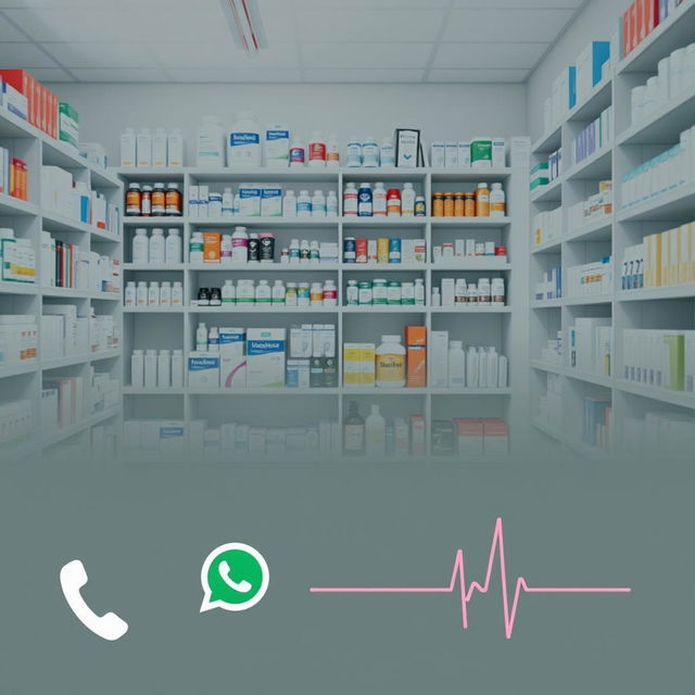 A subtle image of a pharmacy featuring neatly organized shelves filled with various pharmaceutical products