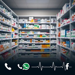 A subtle image of a pharmacy featuring neatly organized shelves filled with various pharmaceutical products