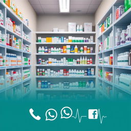 A subtle image of a pharmacy featuring neatly organized shelves filled with various pharmaceutical products