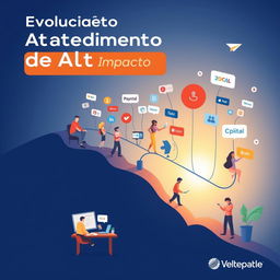 An illustrative and engaging image for the section of an e-book titled 'Evolução do Atendimento ao Cliente', focusing on the theme of 'Atendimento de Alto Impacto'