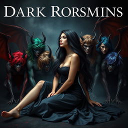 A visually stunning dark romance book cover featuring an attractive human female with long, flowing black hair