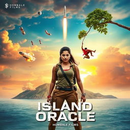 A captivating movie banner for 'Island Oracle', blending elements of action, adventure, thriller, drama, and sci-fi