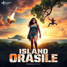 A captivating movie banner for 'Island Oracle', blending elements of action, adventure, thriller, drama, and sci-fi