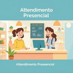 An illustrative and warm image suitable for the 'Atendimento Presencial' section of an e-book discussing customer service